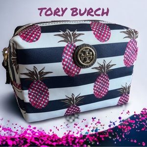 TORY BURCH NEW MAKEUP COSMETIC BAG BRIGITTE PINEAPPLE STRIPE mothers day gift